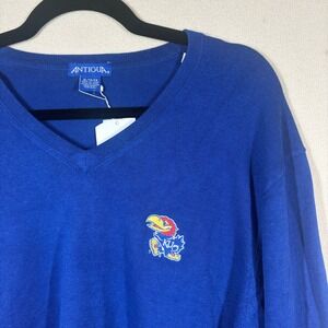 NOS Antigua Kansas Jayhawks KU V-Neck‎ Lightweight Sweater Mens XL Blue College